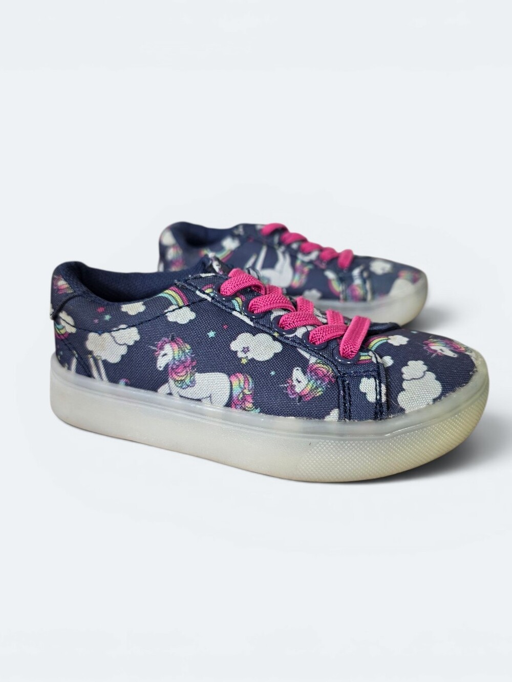 FabKids Girls Unicorn Light Up Sneakers Navy Canvas Rainbow Shoes Size 7
